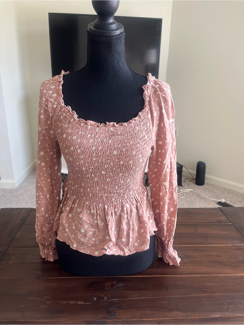 Smocked  Peplum Blouse in Dusty Rose- On or Off Shoulder